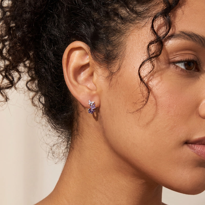 Flying Gradient Purple Butterfly French Hoop Earrings