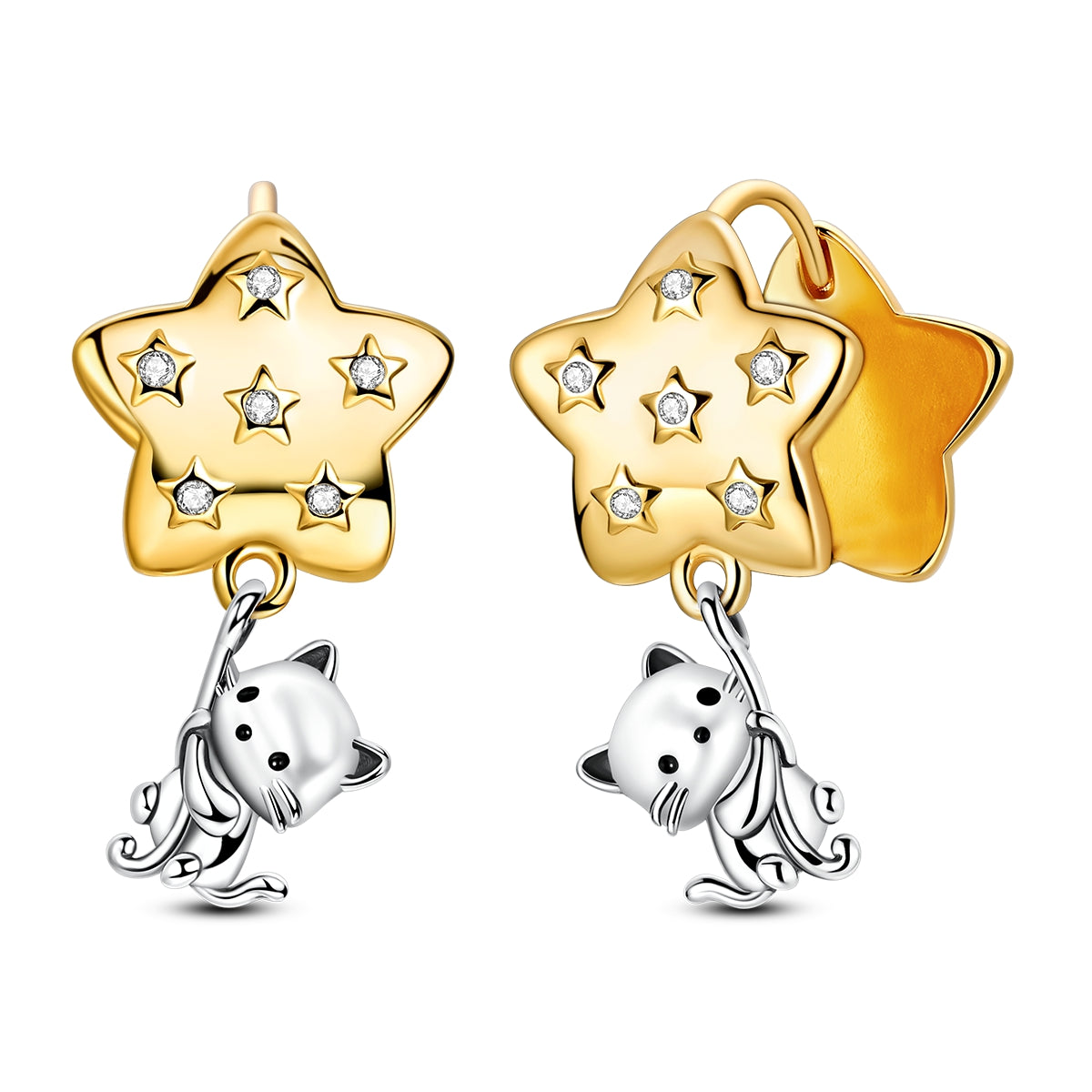 Cat Picking Stars Earrings