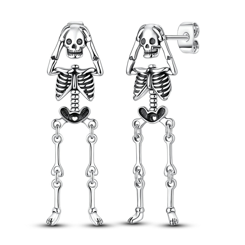 Movable Skull Head-Holding Stud Earrings