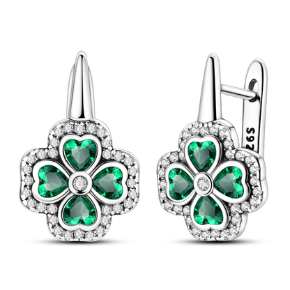 Four-Leaf Clover French Hoop Earrings