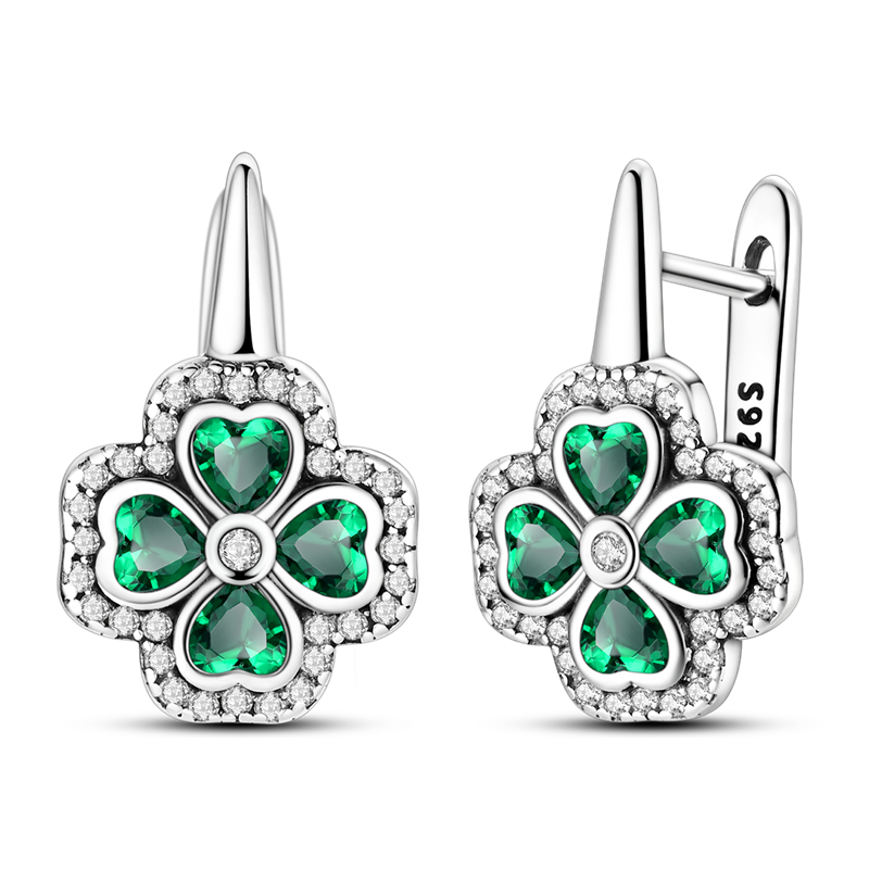 Four-Leaf Clover French Hoop Earrings