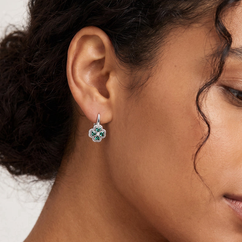 Four-Leaf Clover French Hoop Earrings