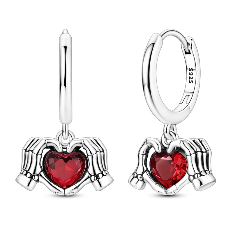 Skeleton Hand Heart Gesture Earrings