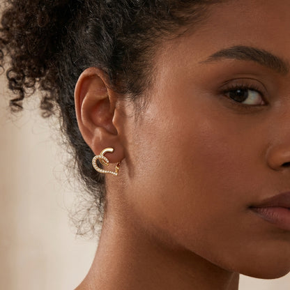 Gold Twist Heart Hoop Earrings