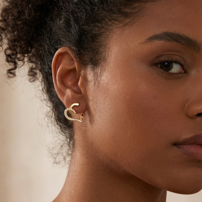 Gold Twist Heart Hoop Earrings