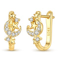 Sparkling Star And Moon French Hoop Earrings
