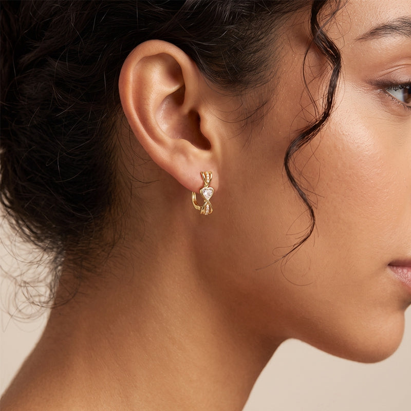 Gold Wrapped Heart Hoop Stud Earrings