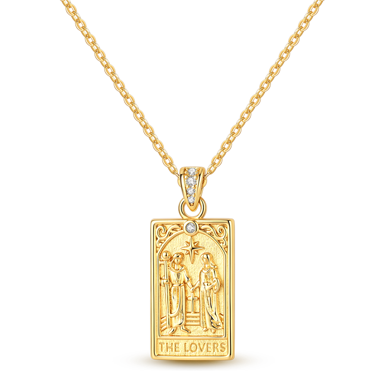 Gold Tarot Lovers Card Necklace