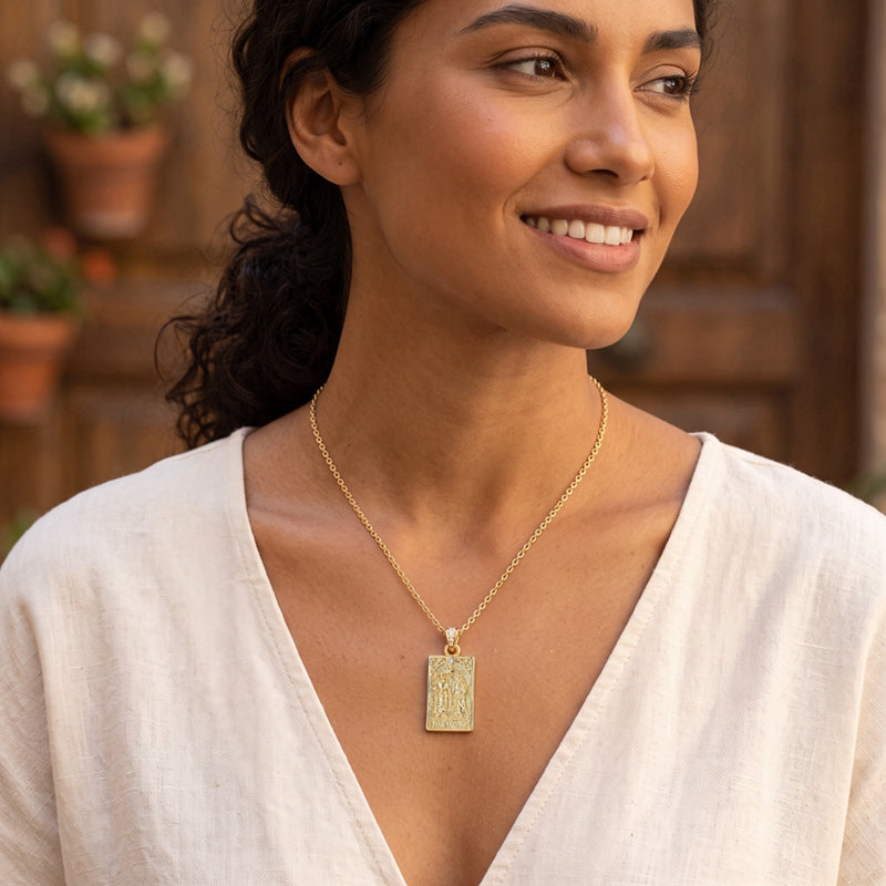 Gold Tarot Lovers Card Necklace
