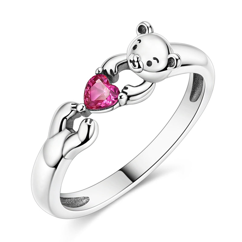 Valentine's Day Little Bear Hugging Heart Ring