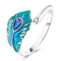 Blue-Green Glazed Feather Open Ring