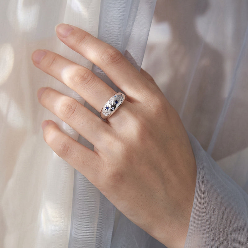 Sparkling Starry Night Wide Band Ring