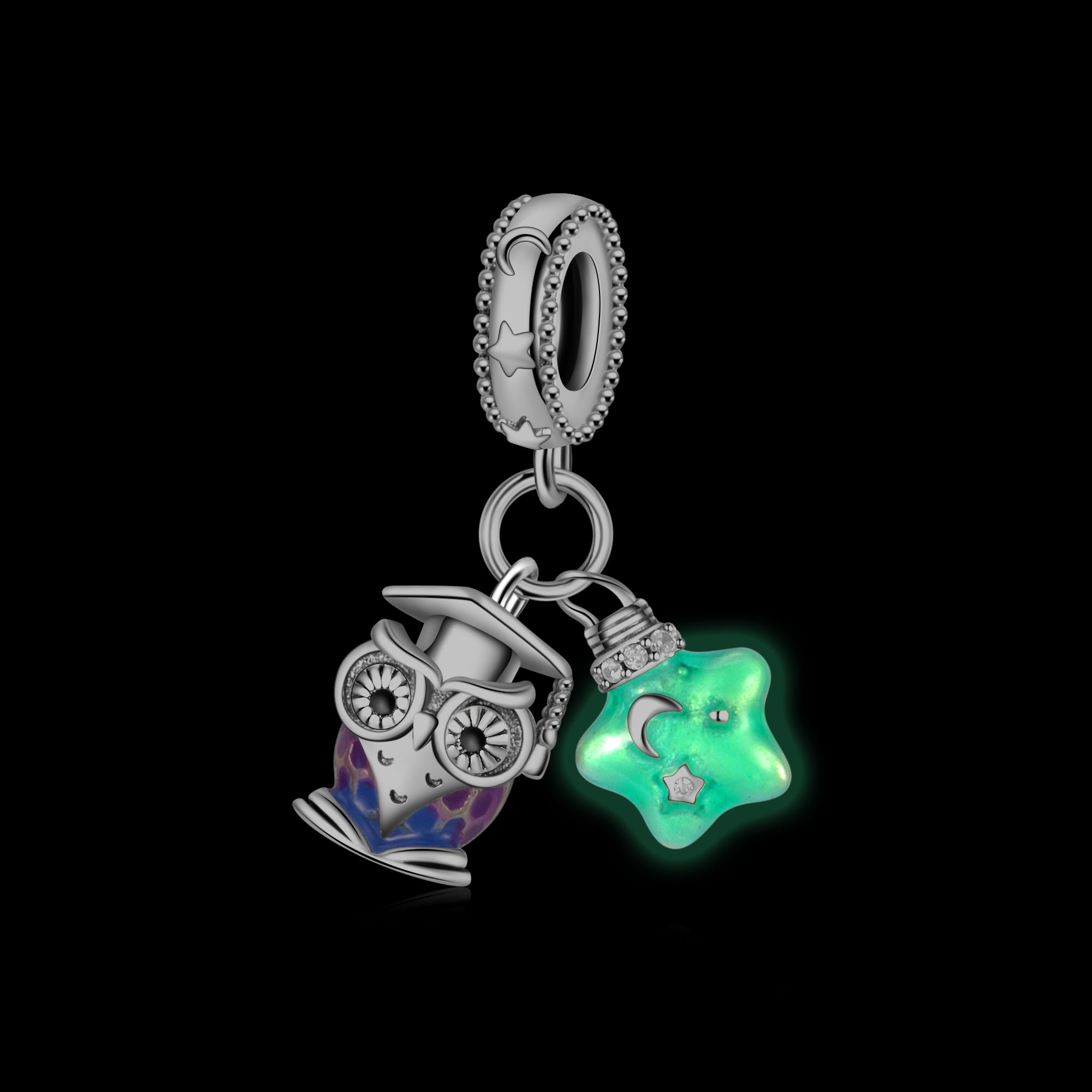 Wise Owl and Glow-in-the-Dark Star Charm