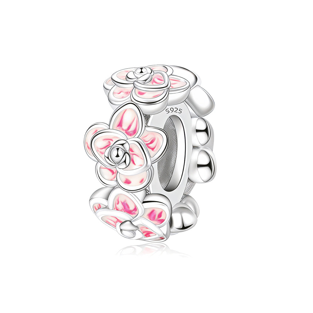 Pink Flower-Shaped Spacer Beads with Rubber Ring