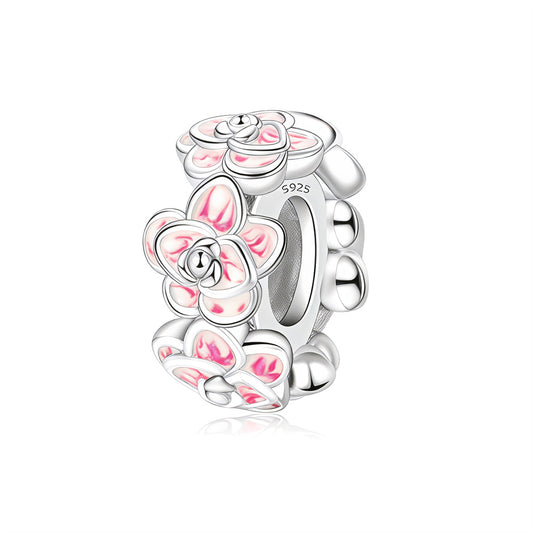 Pink Flower-Shaped Spacer Beads with Rubber Ring