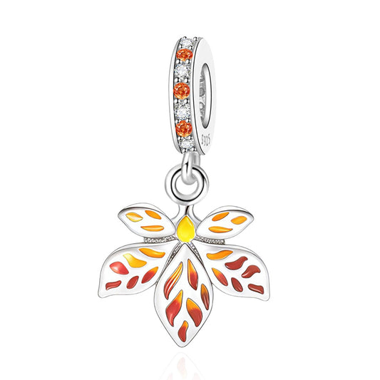 Golden Autumn Red Maple Leaf Charm