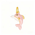 Blush Pink Dolphin Charm, pink enamel dolphin dangle with gold accents