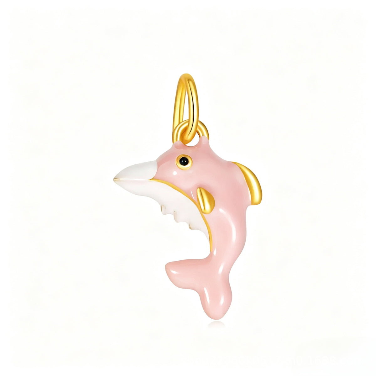 Blush Pink Dolphin Charm, pink enamel dolphin dangle with gold accents