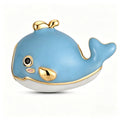 Gold Baby Blue Whale Charm, blue enamel whale bead with gold trim and spout