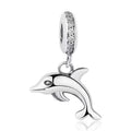 Sparkling Silver Dolphin Charm, polished silver dolphin on a crystal-set bail