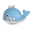 Baby Blue Whale Charm, chubby blue enamel whale bead with silver trim