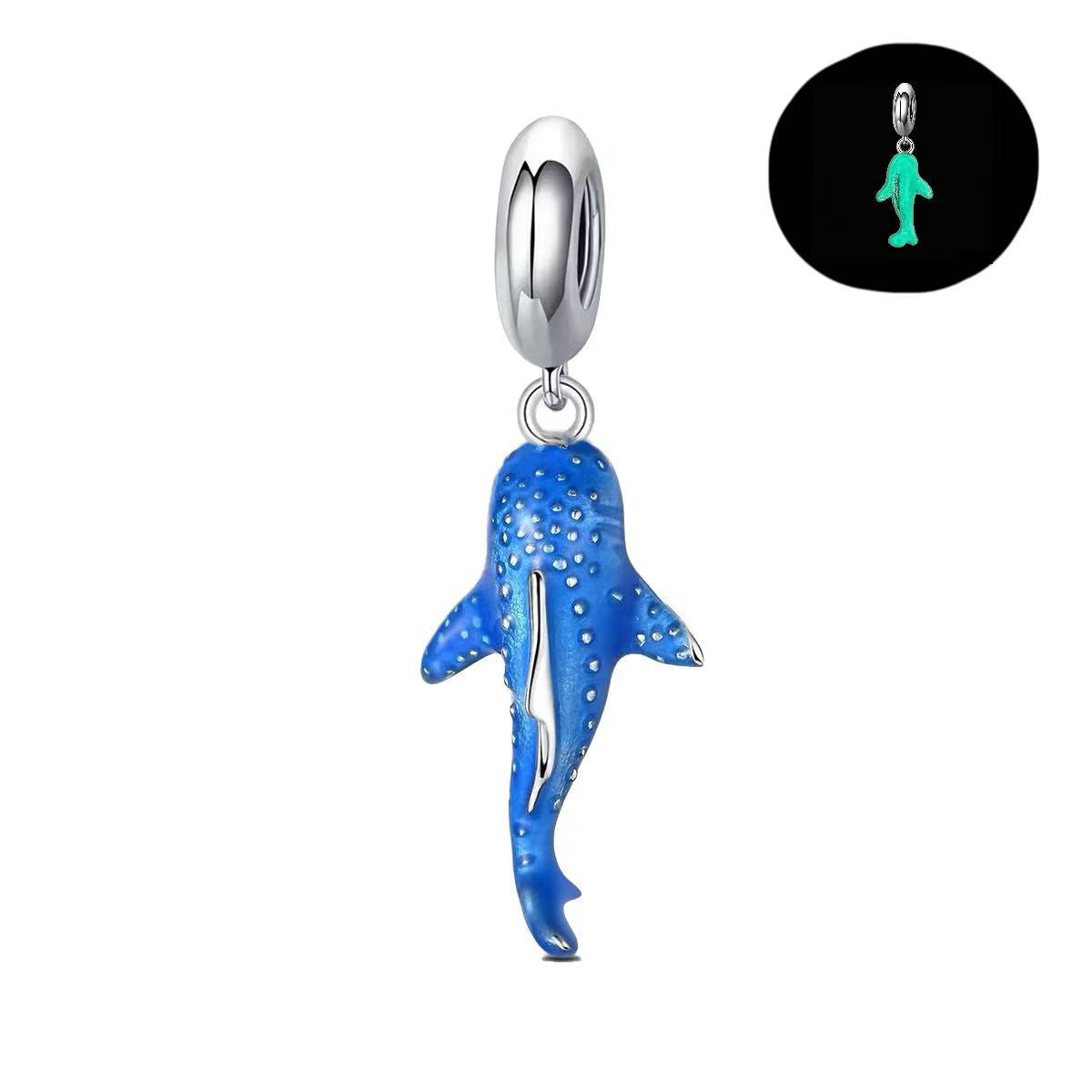 Luminous Whale Shark Charm, blue spotted whale shark dangle that glows in the dark