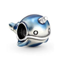 Blue Narwhal Charm, blue enamel narwhal bead with a silver horn