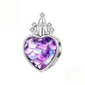 Purple Mermaid Scale Heart Charm, iridescent purple scales in a silver heart with a castle crown