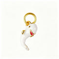 Smiling Beluga Charm, white enamel beluga whale dangle with gold accents