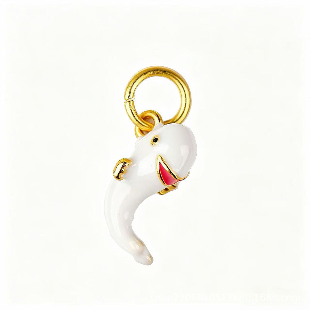 Smiling Beluga Charm, white enamel beluga whale dangle with gold accents
