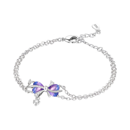 Purple Bow Double Chain Bracelet