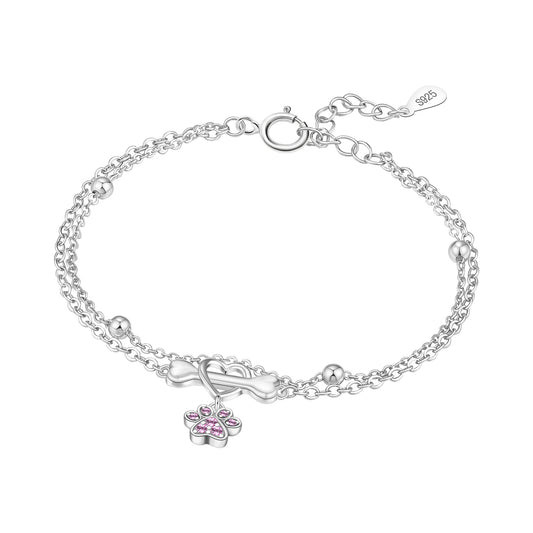 Dog Paw Bone Double Chain Bracelet