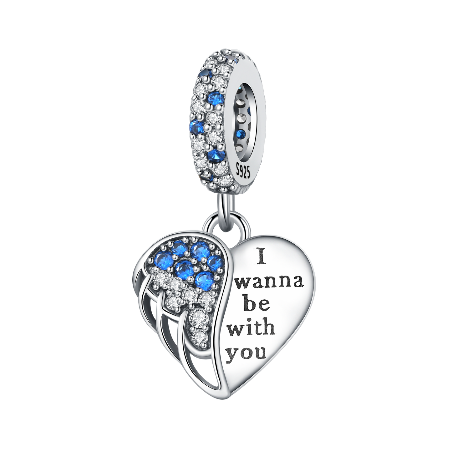 Heart Shaped Hollow Zirconium Wings Heart Charm