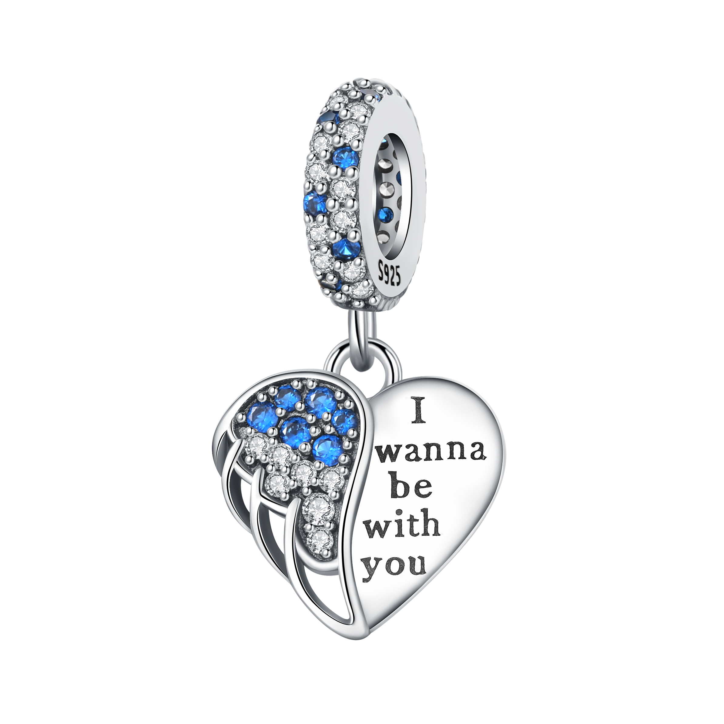 Heart Shaped Hollow Zirconium Wings Heart Charm