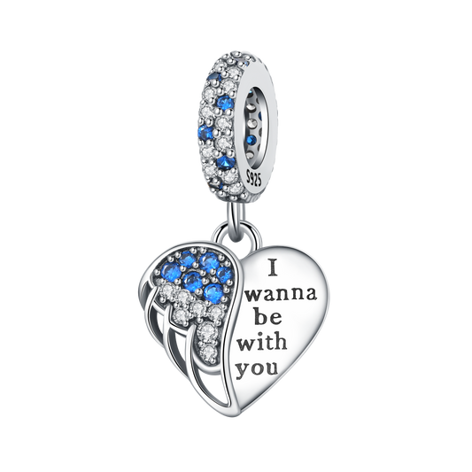 Heart Shaped Hollow Zirconium Wings Heart Charm