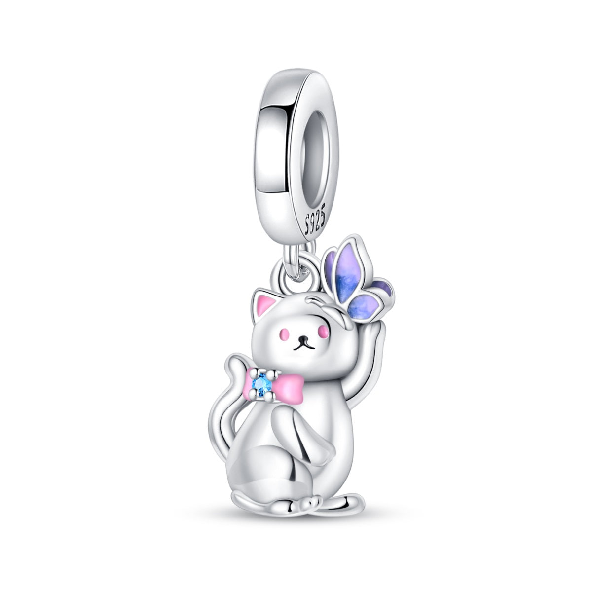 Creative Animal Kitten Playing with Butterfly Charm