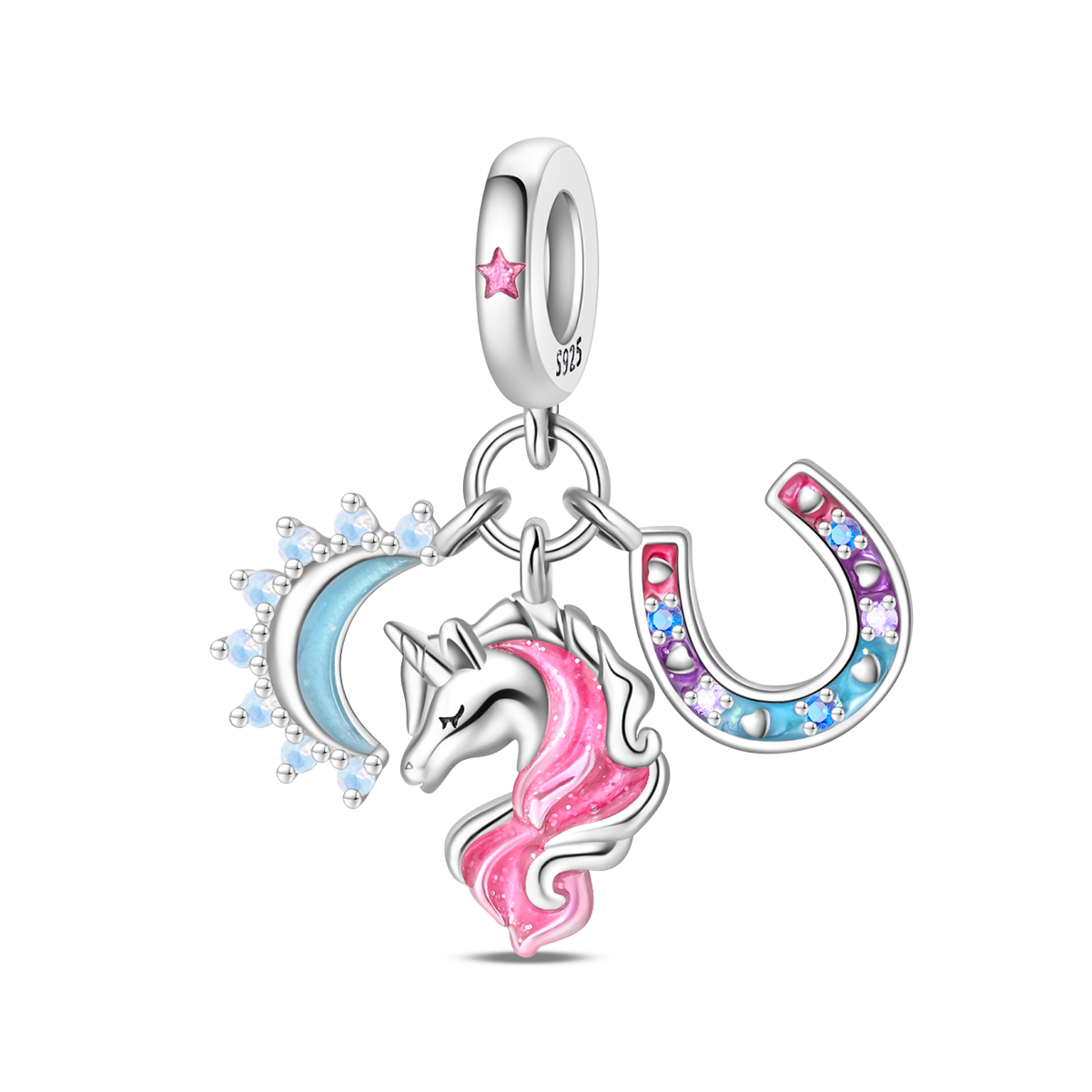 Lucky Moon Unicorn Pendant Three-Piece Charm