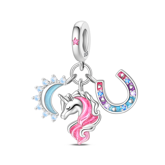 Lucky Moon Unicorn Pendant Three-Piece Charm