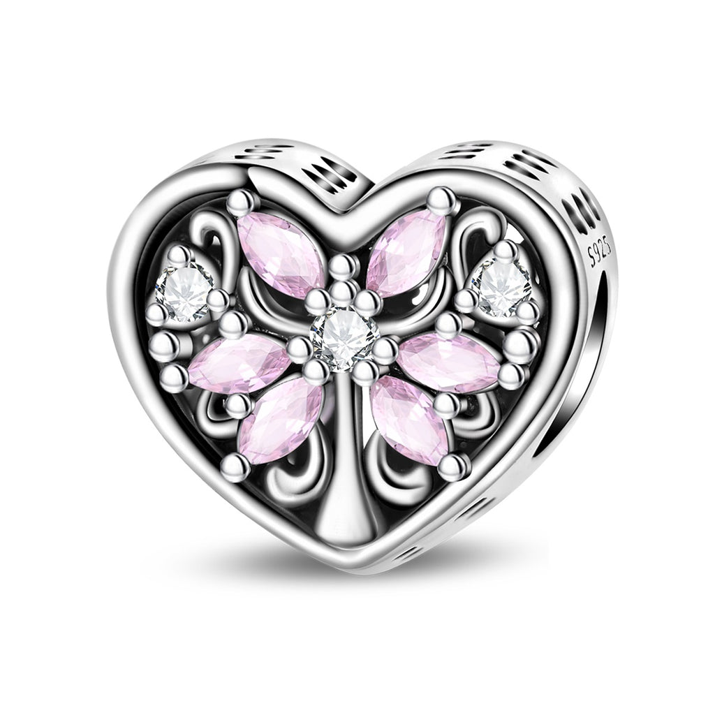 Heart-Shaped Pink Tree of Life Charm
