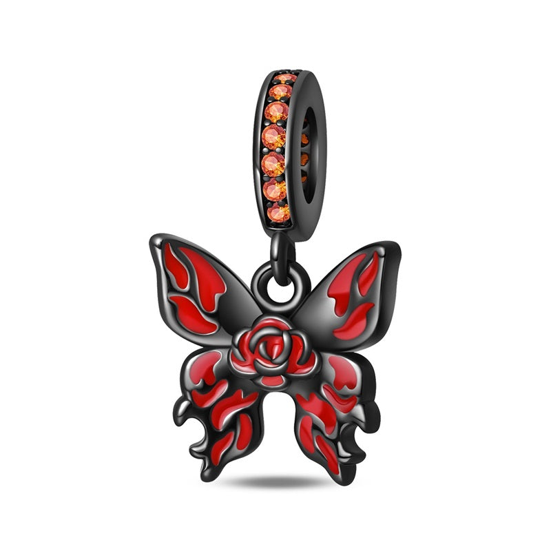 Red Rose and Black Butterfly Charm