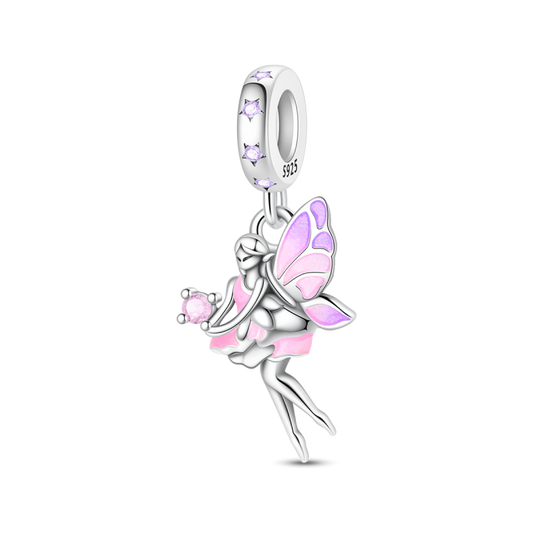 Pink Flower Butterfly Fairy Charm