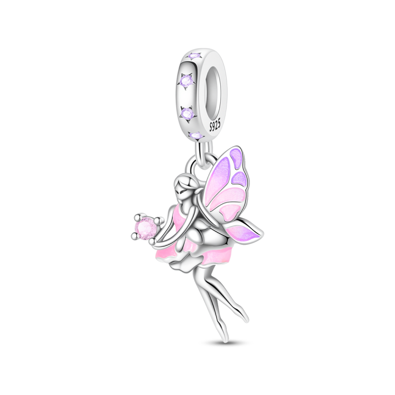 Pink Flower Butterfly Fairy Charm