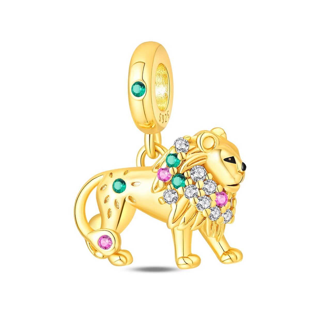Colored Zircon Gold Lion Charm