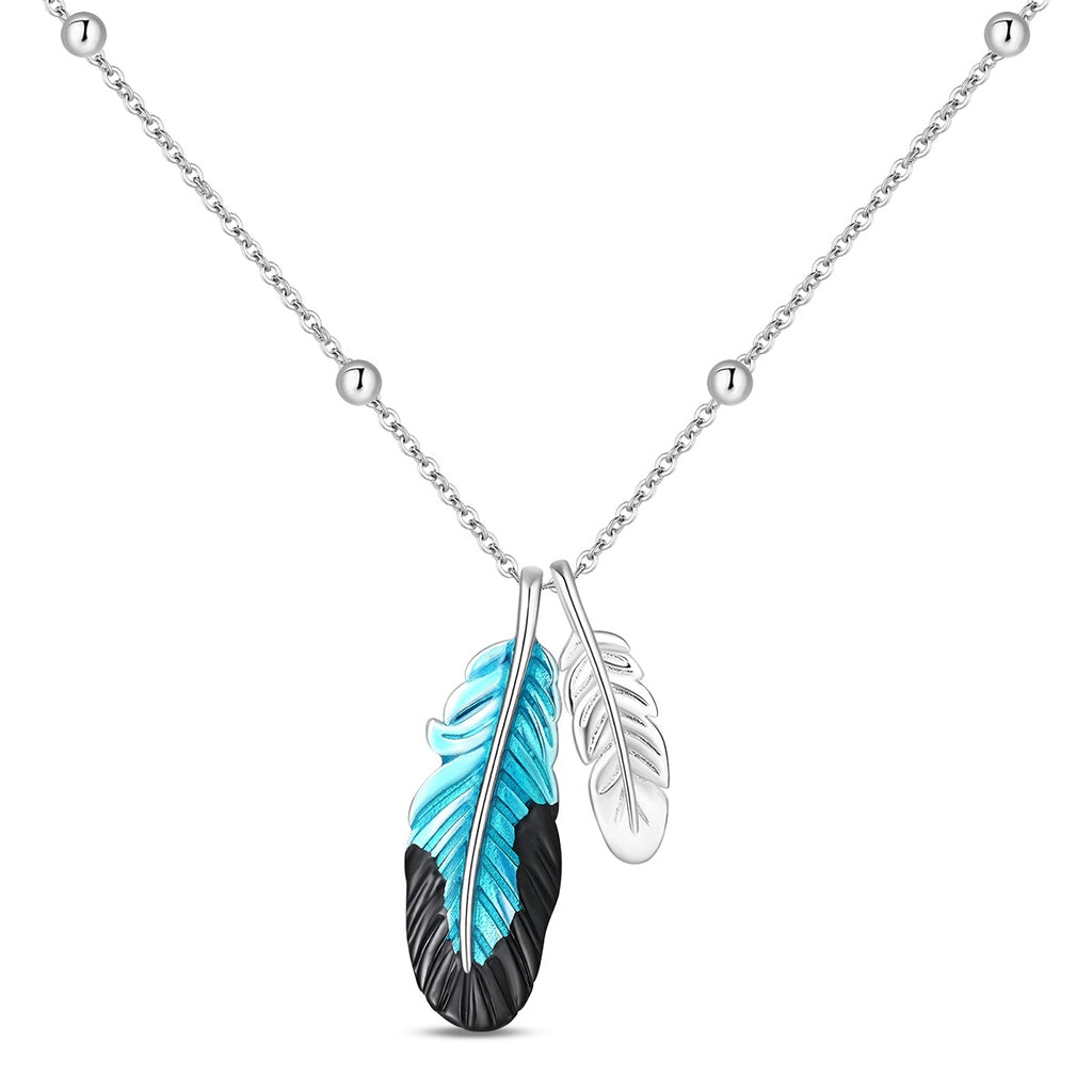 Black Feather Blue Flame Necklace