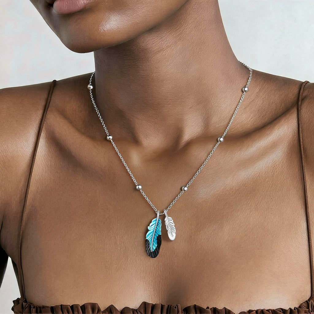 Black Feather Blue Flame Necklace