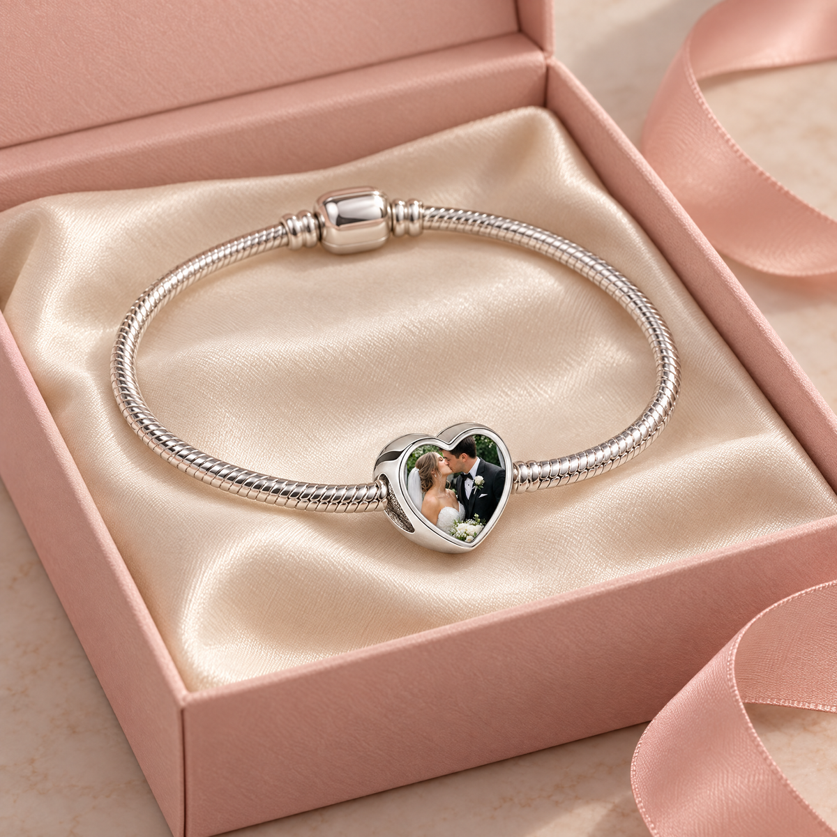 Personalized Custom Photo Charm, in an open gift box