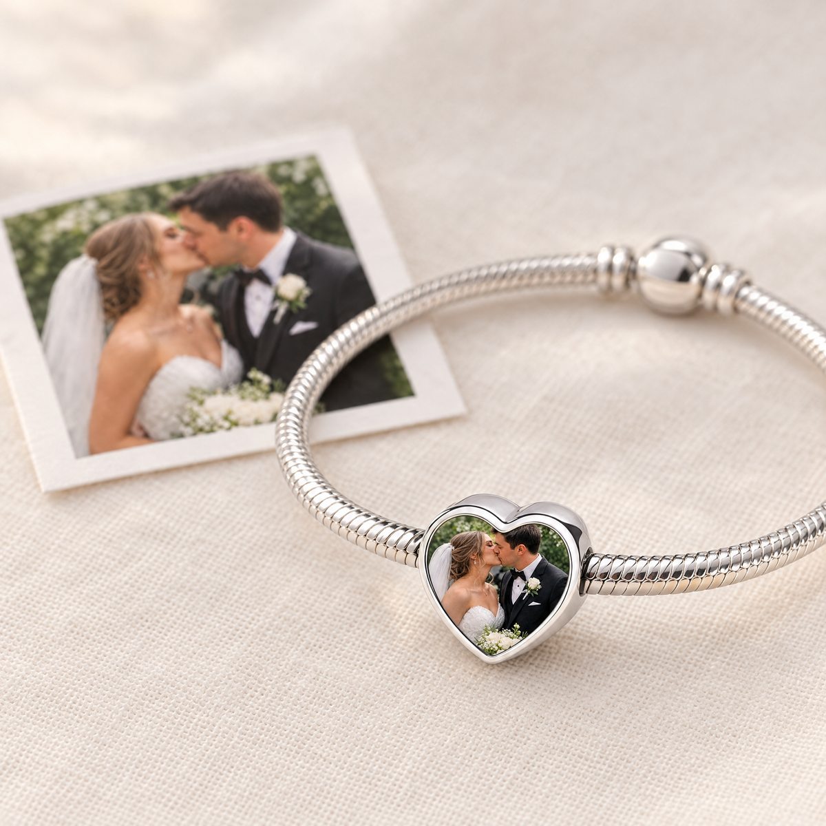 Personalized Custom Photo Charm, next to the original photo