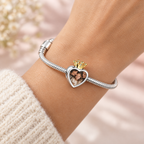 Personalized Custom Photo Engraved Crown Charm, worn on a snake style charm bracelet