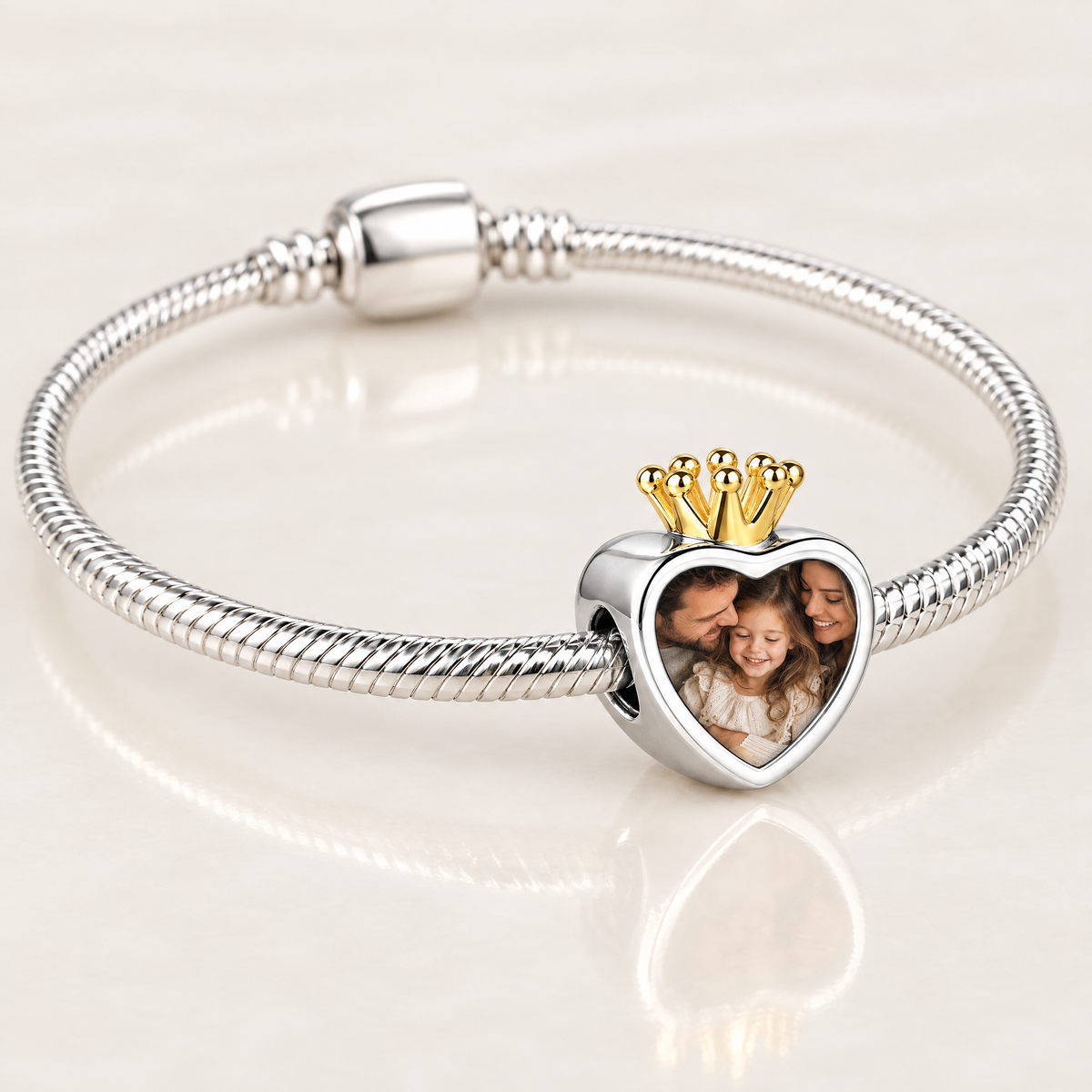 Personalized Custom Photo Engraved Crown Charm, close-up detail