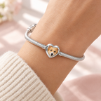 Personalized Custom Photo Dog Paw Charm, worn on a snake style charm bracelet